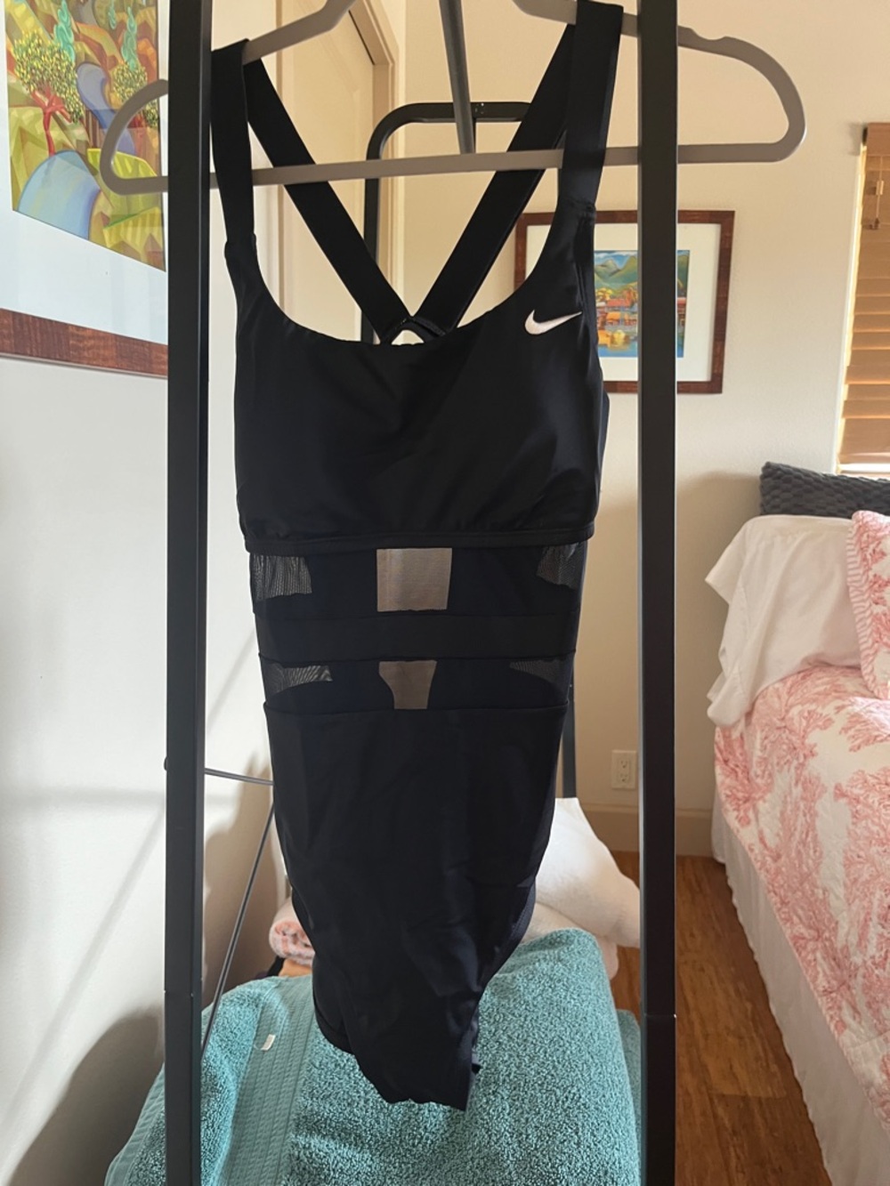 Nike Black Athletic One-Piece Swimsuit with White Logo